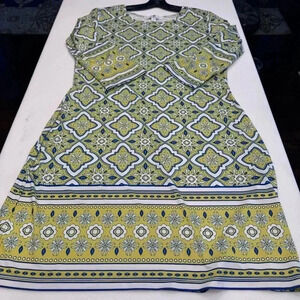 NWOT Jean-Pierre Klifa Paris Green, Gray & Navy  Multicolored Shift Dress Size M